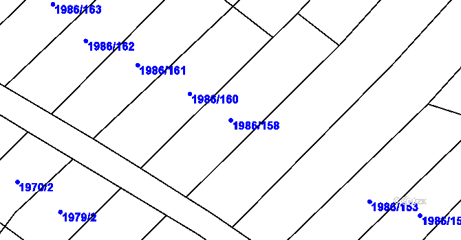 Parcela st. 1986/158 v KÚ Bořetice u Hustopečí, Katastrální mapa