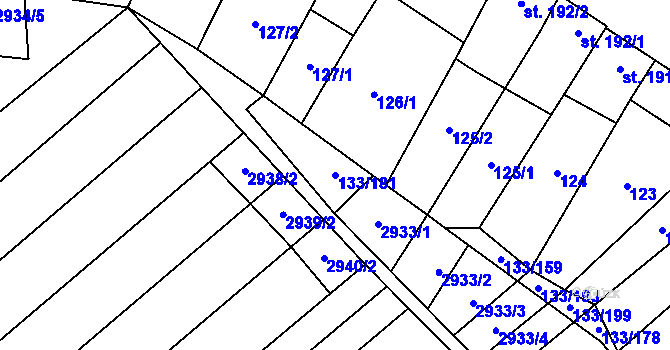 Parcela st. 133/181 v KÚ Bořetice u Hustopečí, Katastrální mapa