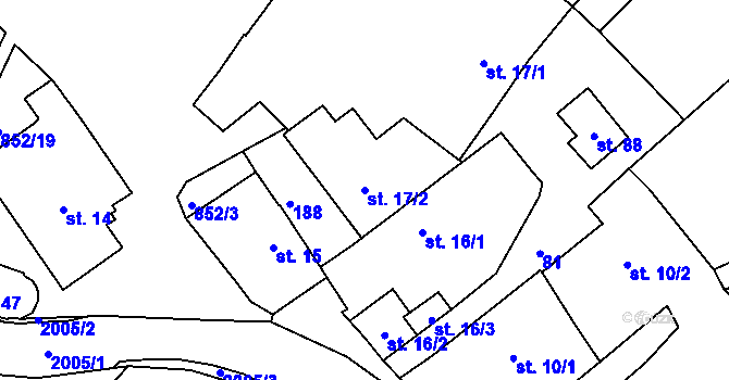 Parcela st. 17/2 v KÚ Bořetín u Strmilova, Katastrální mapa