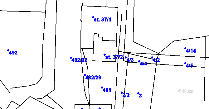 Parcela st. 37/2 v KÚ Bořetín, Katastrální mapa
