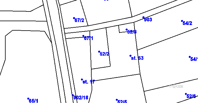 Parcela st. 52/2 v KÚ Bořetín, Katastrální mapa