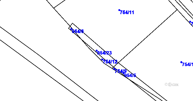 Parcela st. 954/23 v KÚ Bořetín, Katastrální mapa