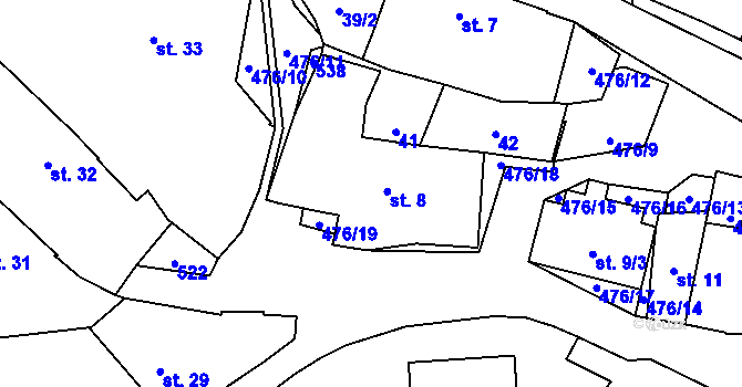 Parcela st. 8 v KÚ Bořice u Domažlic, Katastrální mapa