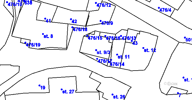 Parcela st. 9/3 v KÚ Bořice u Domažlic, Katastrální mapa