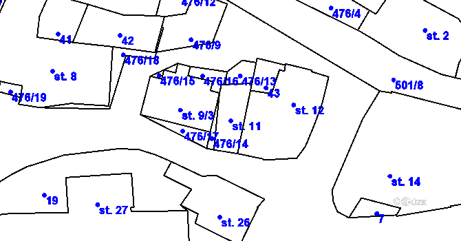 Parcela st. 11 v KÚ Bořice u Domažlic, Katastrální mapa