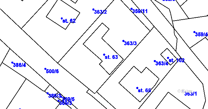 Parcela st. 63 v KÚ Bořice u Domažlic, Katastrální mapa