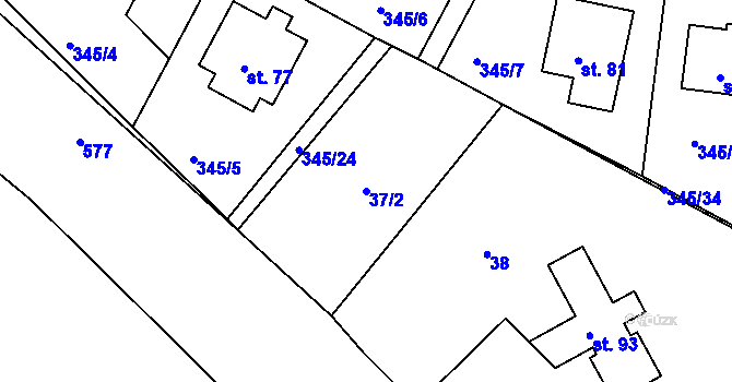 Parcela st. 37/2 v KÚ Bořice u Domažlic, Katastrální mapa