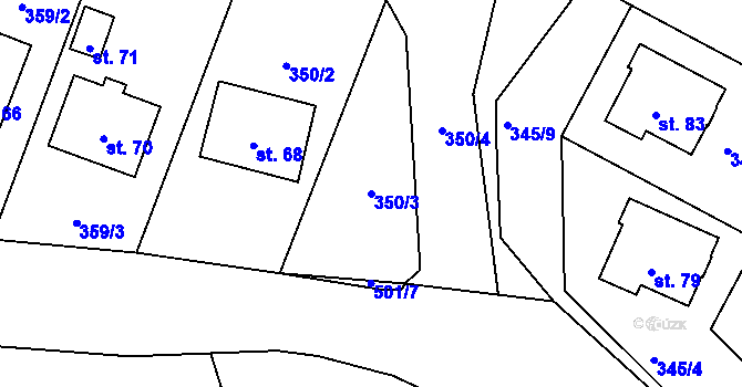 Parcela st. 350/3 v KÚ Bořice u Domažlic, Katastrální mapa