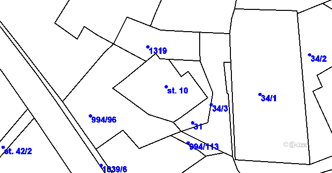 Parcela st. 10 v KÚ Bořice u Hrochova Týnce, Katastrální mapa