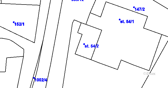 Parcela st. 54/2 v KÚ Bořice u Hrochova Týnce, Katastrální mapa