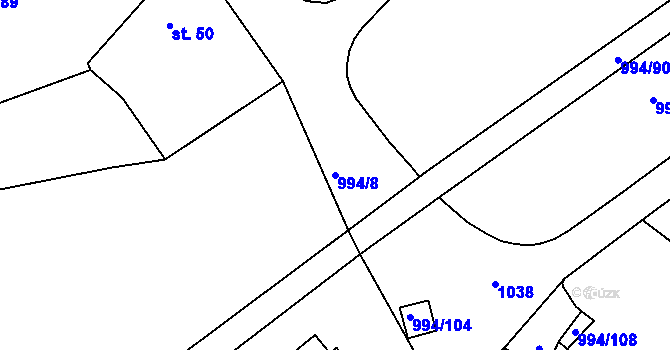 Parcela st. 994/8 v KÚ Bořice u Hrochova Týnce, Katastrální mapa