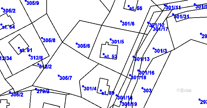 Parcela st. 52 v KÚ Boříkovy, Katastrální mapa