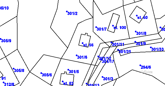 Parcela st. 56 v KÚ Boříkovy, Katastrální mapa