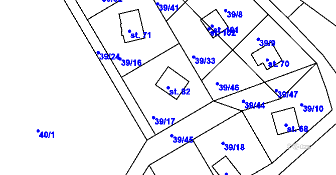Parcela st. 82 v KÚ Boříkovy, Katastrální mapa