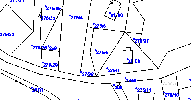 Parcela st. 275/5 v KÚ Boříkovy, Katastrální mapa