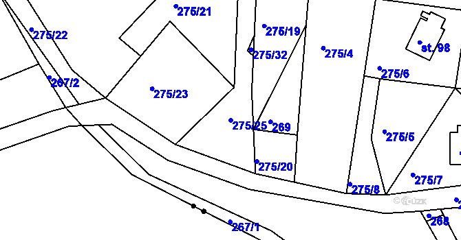 Parcela st. 275/25 v KÚ Boříkovy, Katastrální mapa