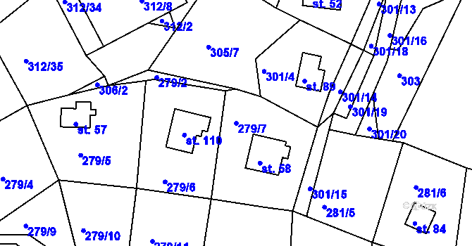 Parcela st. 279/7 v KÚ Boříkovy, Katastrální mapa