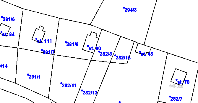 Parcela st. 282/8 v KÚ Boříkovy, Katastrální mapa
