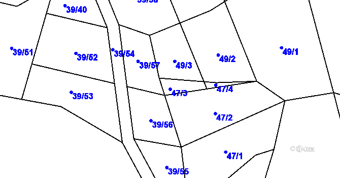 Parcela st. 47/3 v KÚ Boříkovy, Katastrální mapa