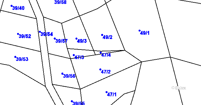 Parcela st. 47/4 v KÚ Boříkovy, Katastrální mapa