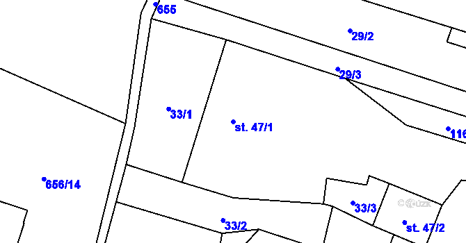 Parcela st. 47/1 v KÚ Bořislav, Katastrální mapa
