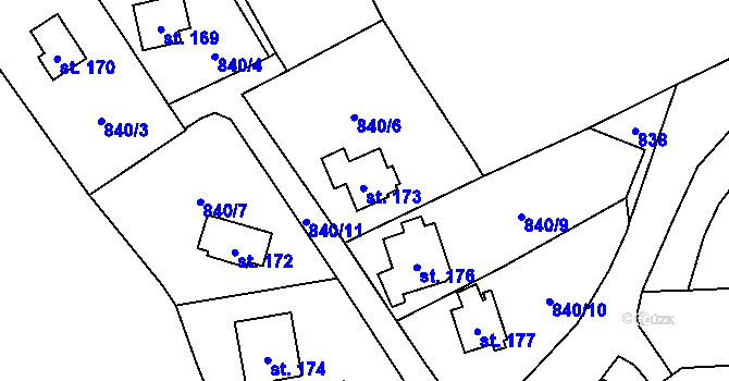 Parcela st. 173 v KÚ Bořislav, Katastrální mapa