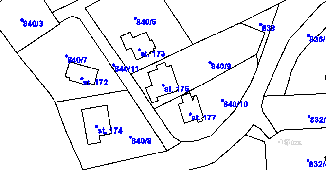 Parcela st. 176 v KÚ Bořislav, Katastrální mapa