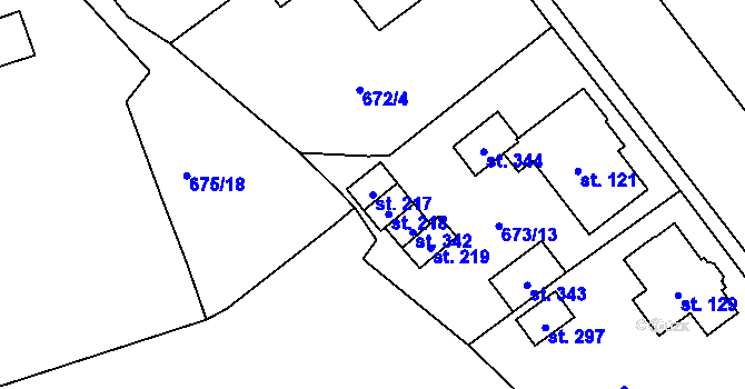 Parcela st. 217 v KÚ Bořislav, Katastrální mapa