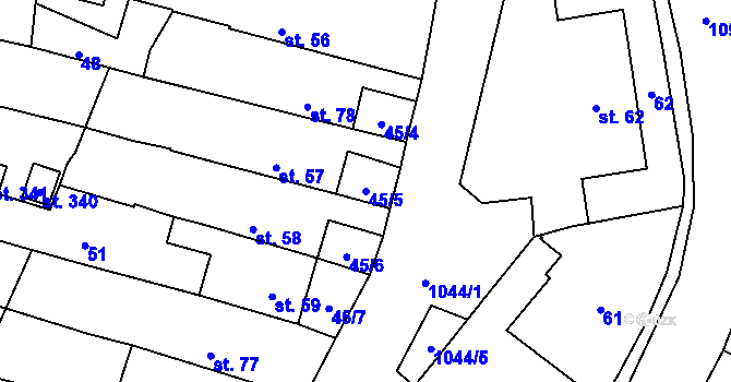 Parcela st. 45/5 v KÚ Bořislav, Katastrální mapa