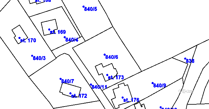 Parcela st. 840/6 v KÚ Bořislav, Katastrální mapa