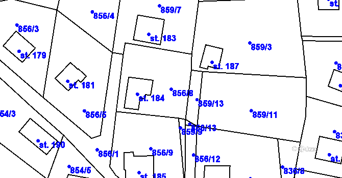 Parcela st. 856/8 v KÚ Bořislav, Katastrální mapa