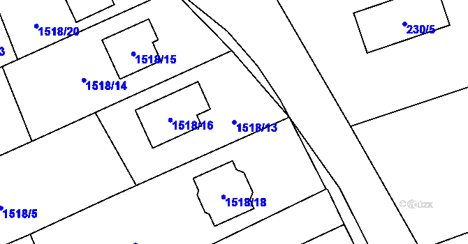 Parcela st. 1518/13 v KÚ Bořitov, Katastrální mapa