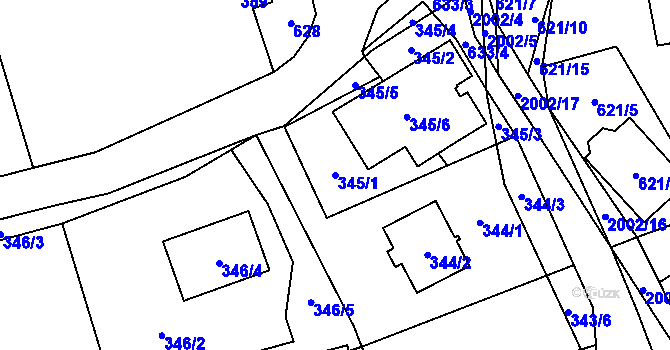 Parcela st. 345/1 v KÚ Bořitov, Katastrální mapa