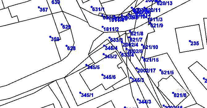 Parcela st. 345/2 v KÚ Bořitov, Katastrální mapa