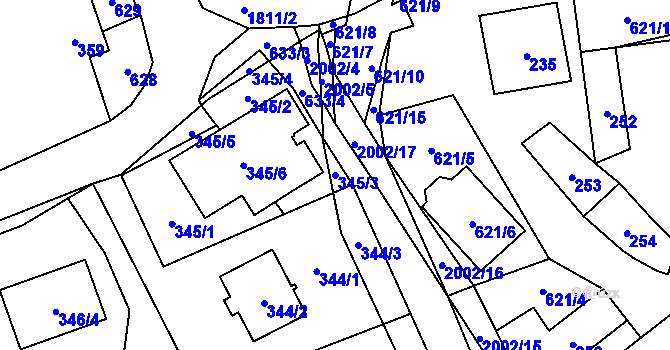 Parcela st. 345/3 v KÚ Bořitov, Katastrální mapa