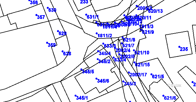 Parcela st. 345/4 v KÚ Bořitov, Katastrální mapa