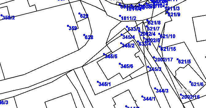 Parcela st. 345/5 v KÚ Bořitov, Katastrální mapa