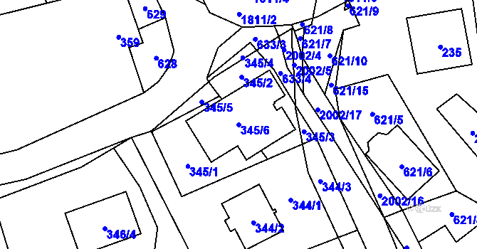 Parcela st. 345/6 v KÚ Bořitov, Katastrální mapa