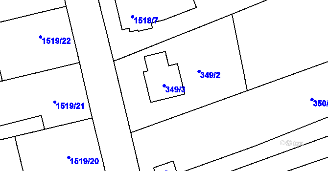 Parcela st. 349/3 v KÚ Bořitov, Katastrální mapa