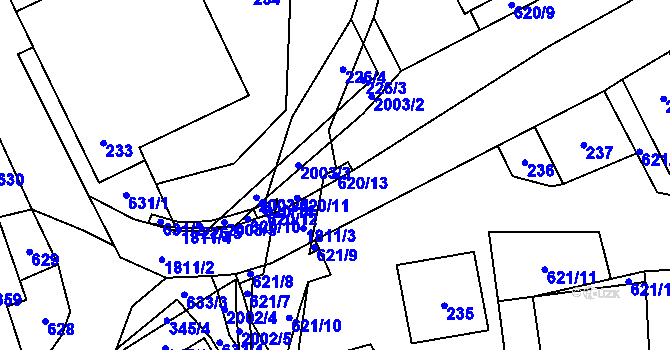 Parcela st. 620/13 v KÚ Bořitov, Katastrální mapa