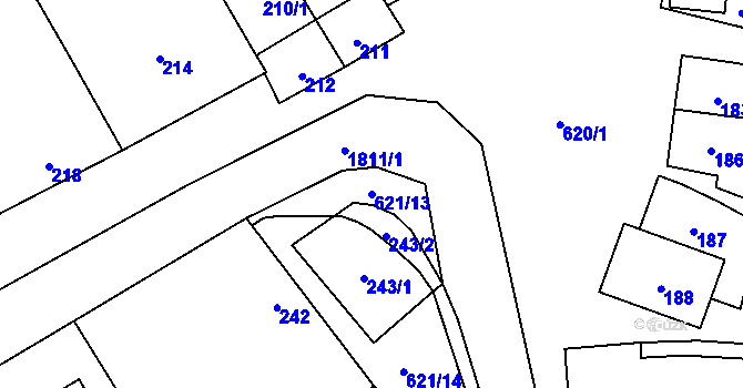 Parcela st. 621/13 v KÚ Bořitov, Katastrální mapa