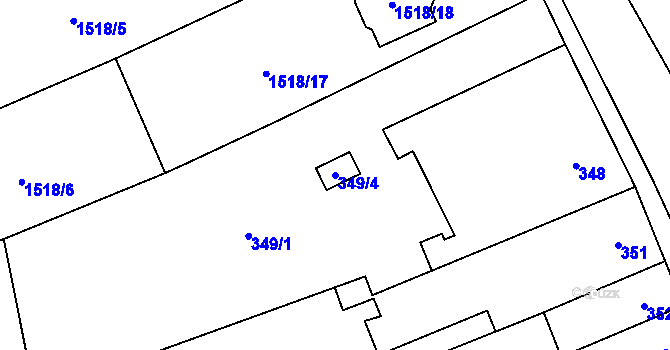 Parcela st. 349/4 v KÚ Bořitov, Katastrální mapa