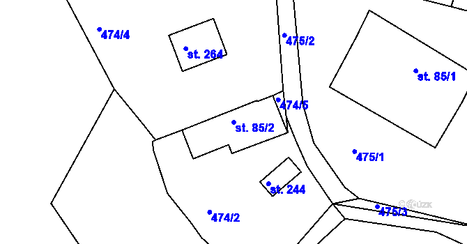 Parcela st. 85/2 v KÚ Boseň, Katastrální mapa