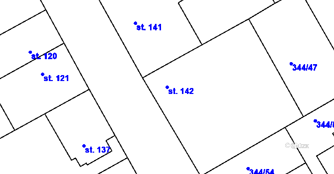 Parcela st. 142 v KÚ Boseň, Katastrální mapa