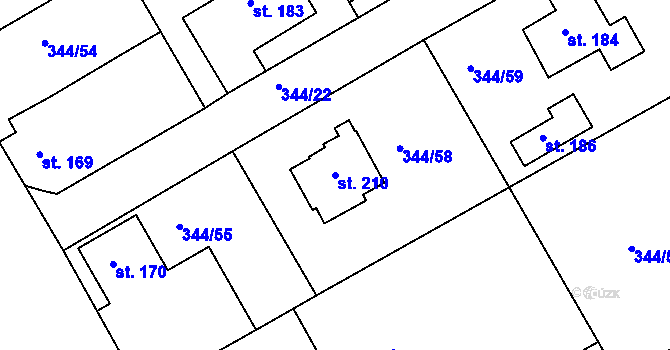 Parcela st. 210 v KÚ Boseň, Katastrální mapa