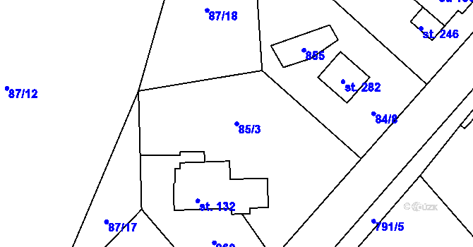 Parcela st. 85/3 v KÚ Boseň, Katastrální mapa