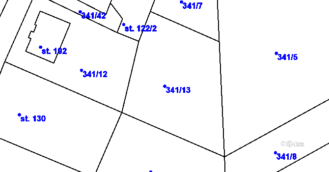 Parcela st. 341/13 v KÚ Boseň, Katastrální mapa
