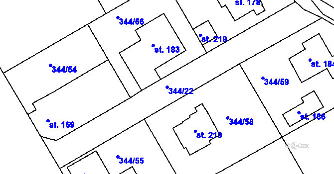 Parcela st. 344/22 v KÚ Boseň, Katastrální mapa