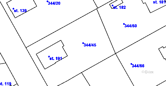 Parcela st. 344/45 v KÚ Boseň, Katastrální mapa