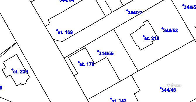 Parcela st. 344/55 v KÚ Boseň, Katastrální mapa